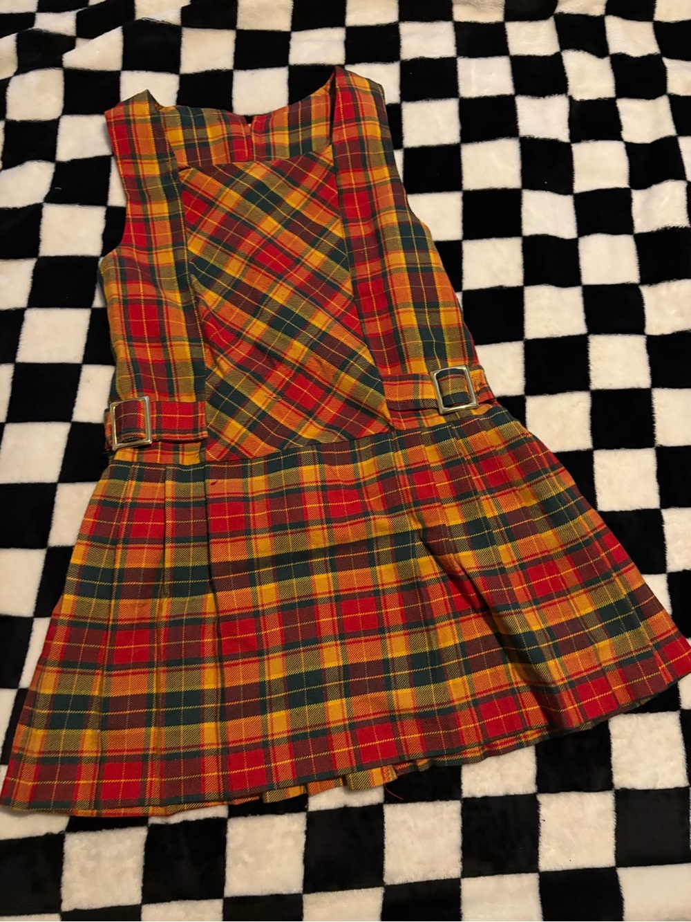 Medium 7/8 Plaid Pinafore Dress in Red and Green